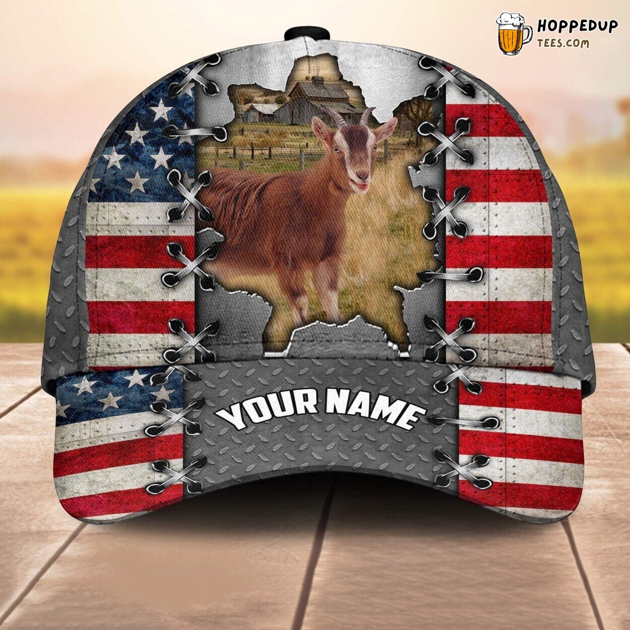 Goat US Flag Unique Name 3D Cap Baseball Print Farm Lovers Leather Animal Design