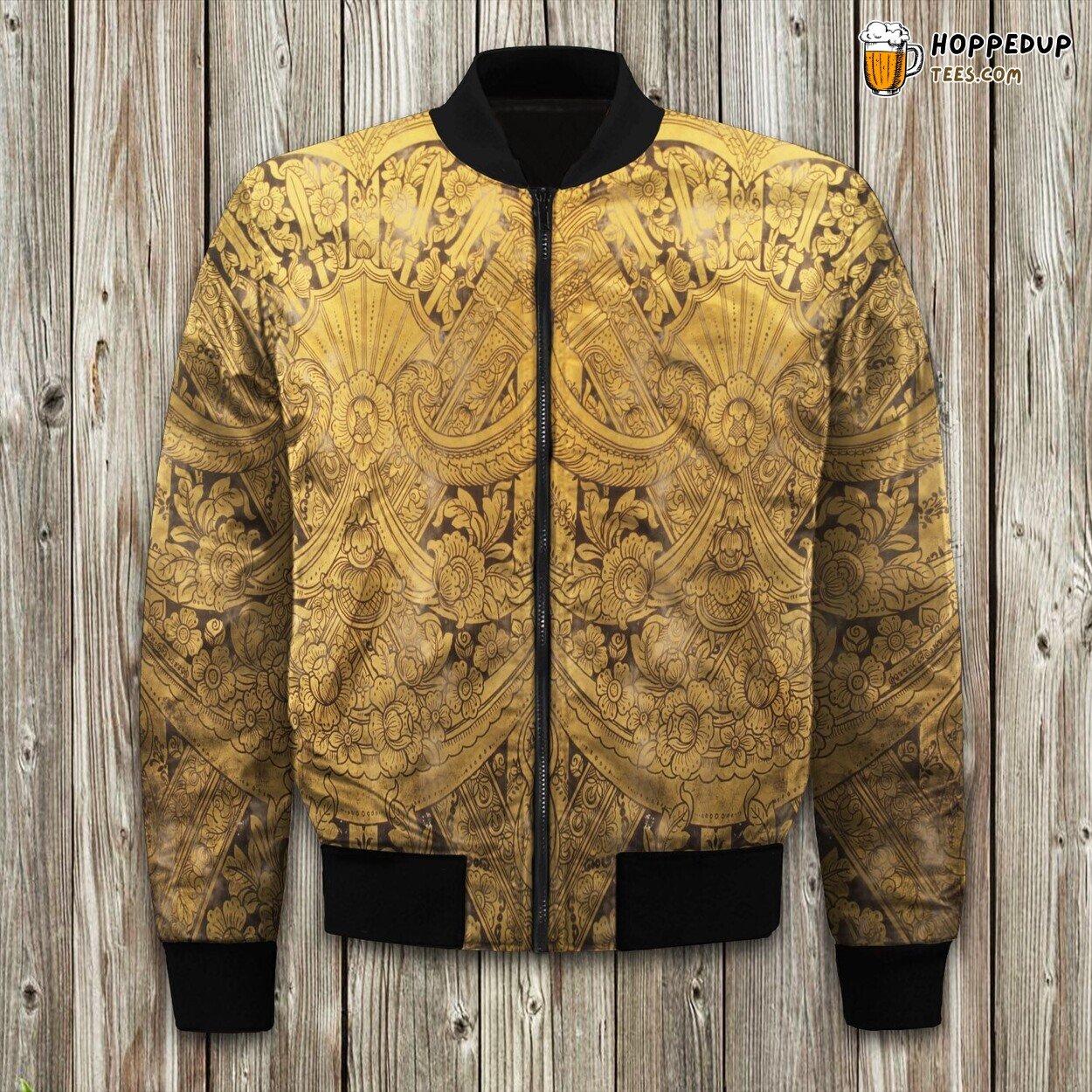 God Strong Believe Pattern Bomber Jacket