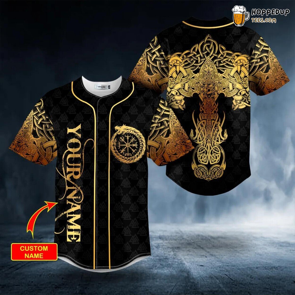Gold Dragon Swords Viking Tattoo Baseball Jersey Unique Custom Design