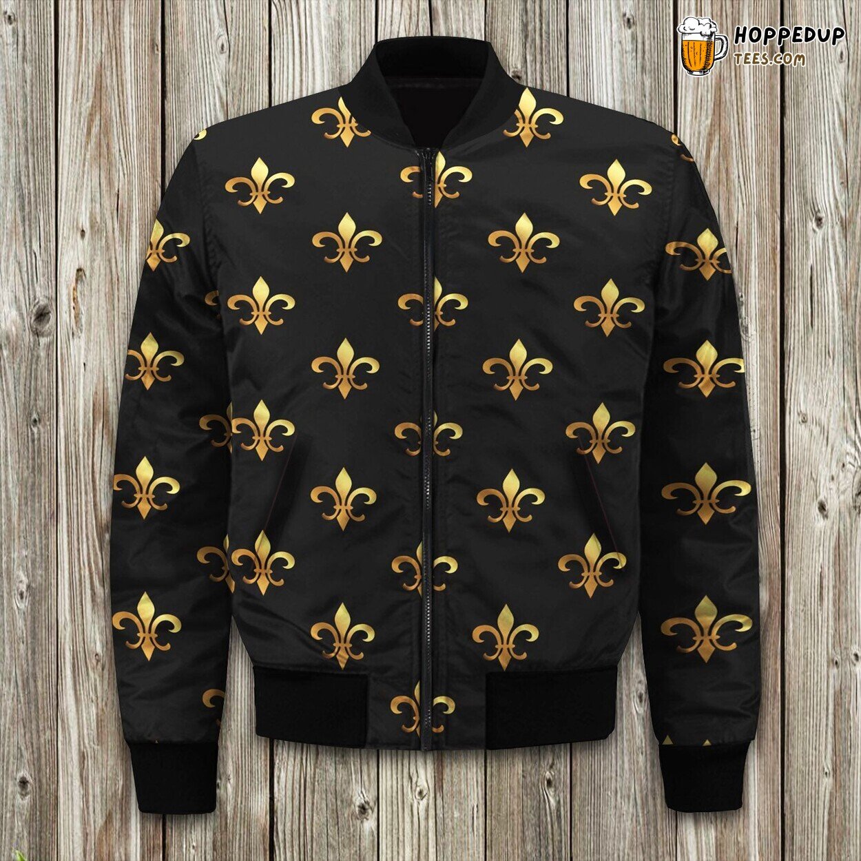Gold Fleur Lis Patterned Bomber Winter Jacket Ultimate Fashion