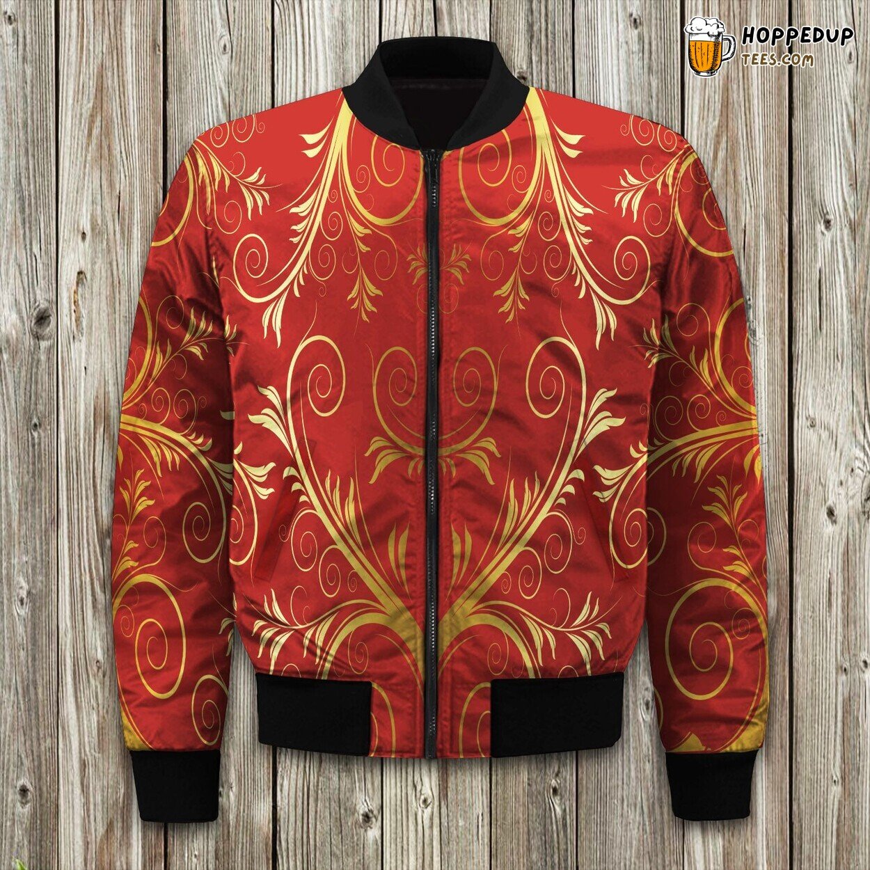 Gold Floral European Pattern Bomber Jacket