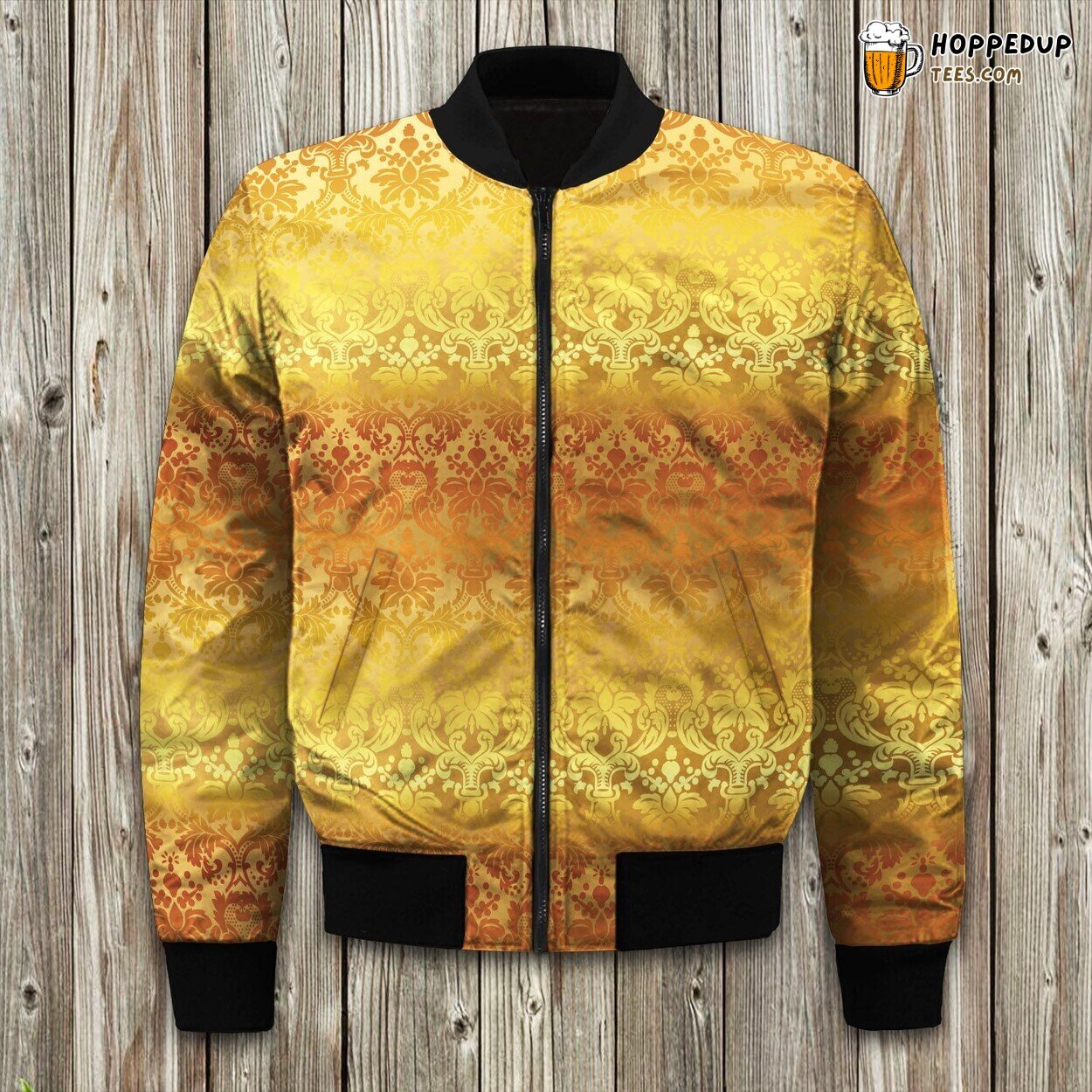 Gold Gradient Pattern Bomber Jacket