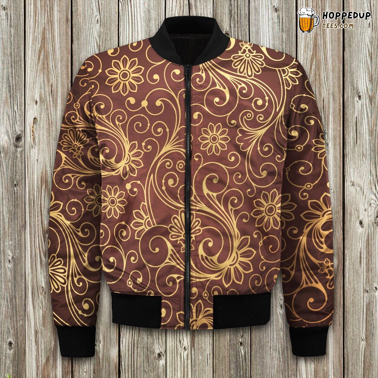 Gold Leaves Image Seamless Bomber Jacket