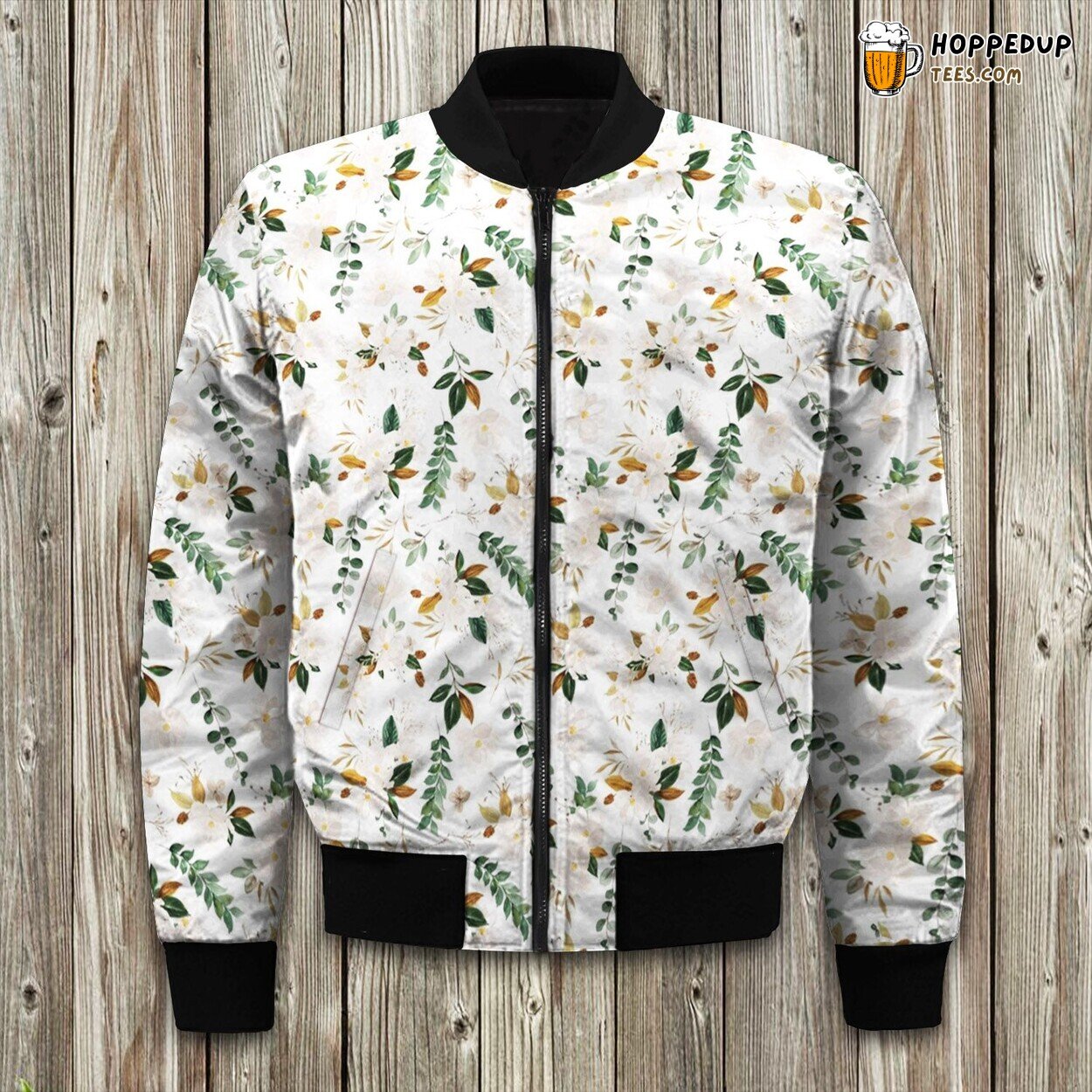 Gold Magnolia Floral Bomber Jacket