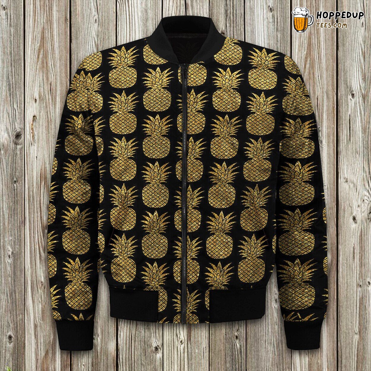 Gold Pineapple Themed Winter Bomber Jacket Tropical Trendy Wear