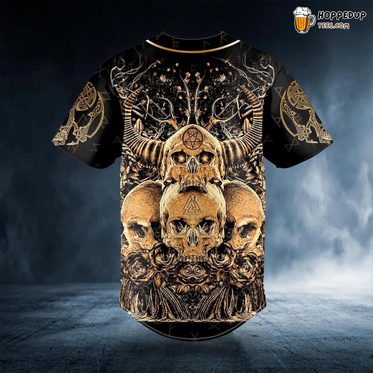 Gold Roses Satanic Skull Baseball Jersey Graphic Tees 3D Print Unique Design