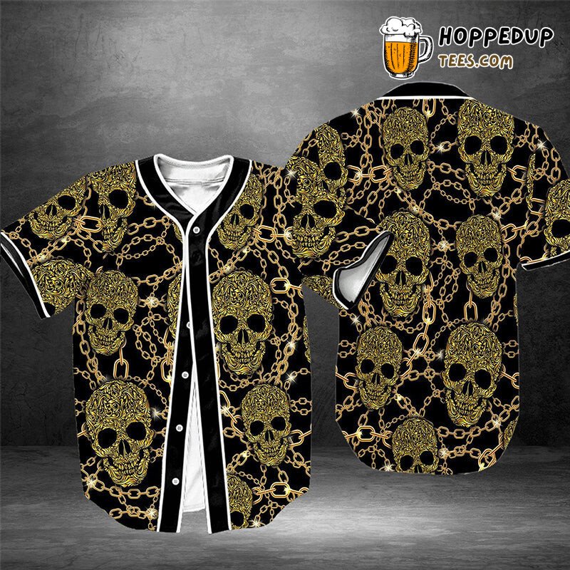Gold Skull Chain Art Baseball Tee Jersey Shirts 3D