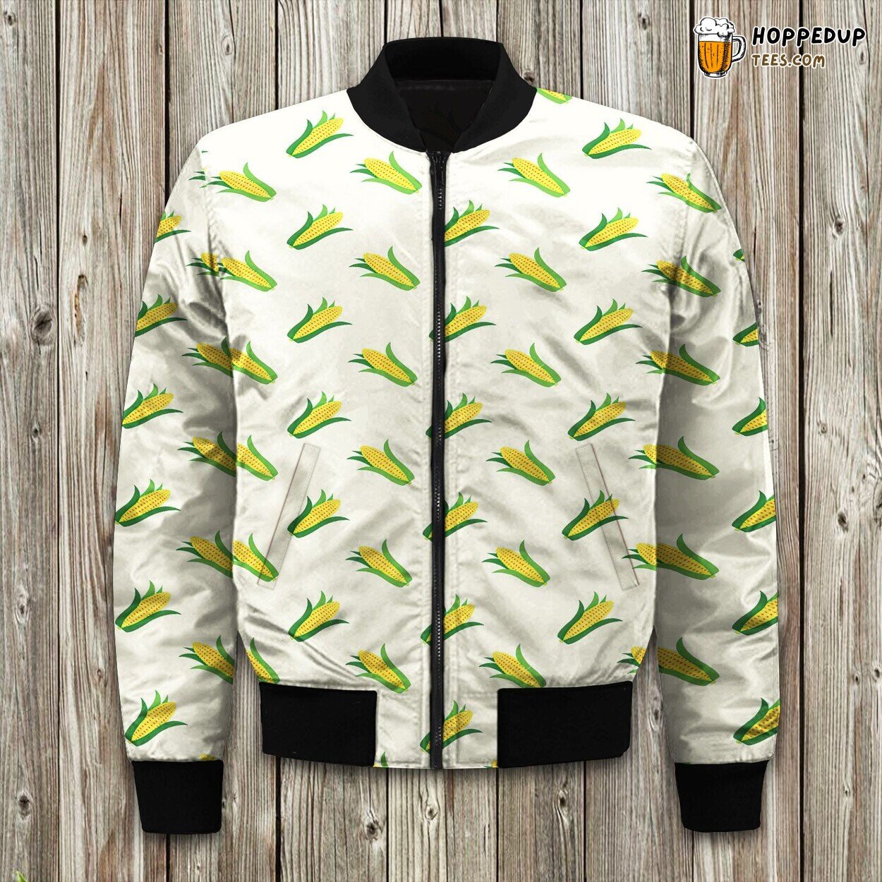 Golden Corn Theme Winter Bomber Jacket Farm Fresh Design Warmth