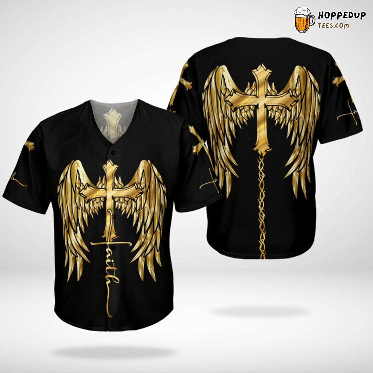 Golden Faith Cross Wings Jesus Christian Unique Baseball Jersey