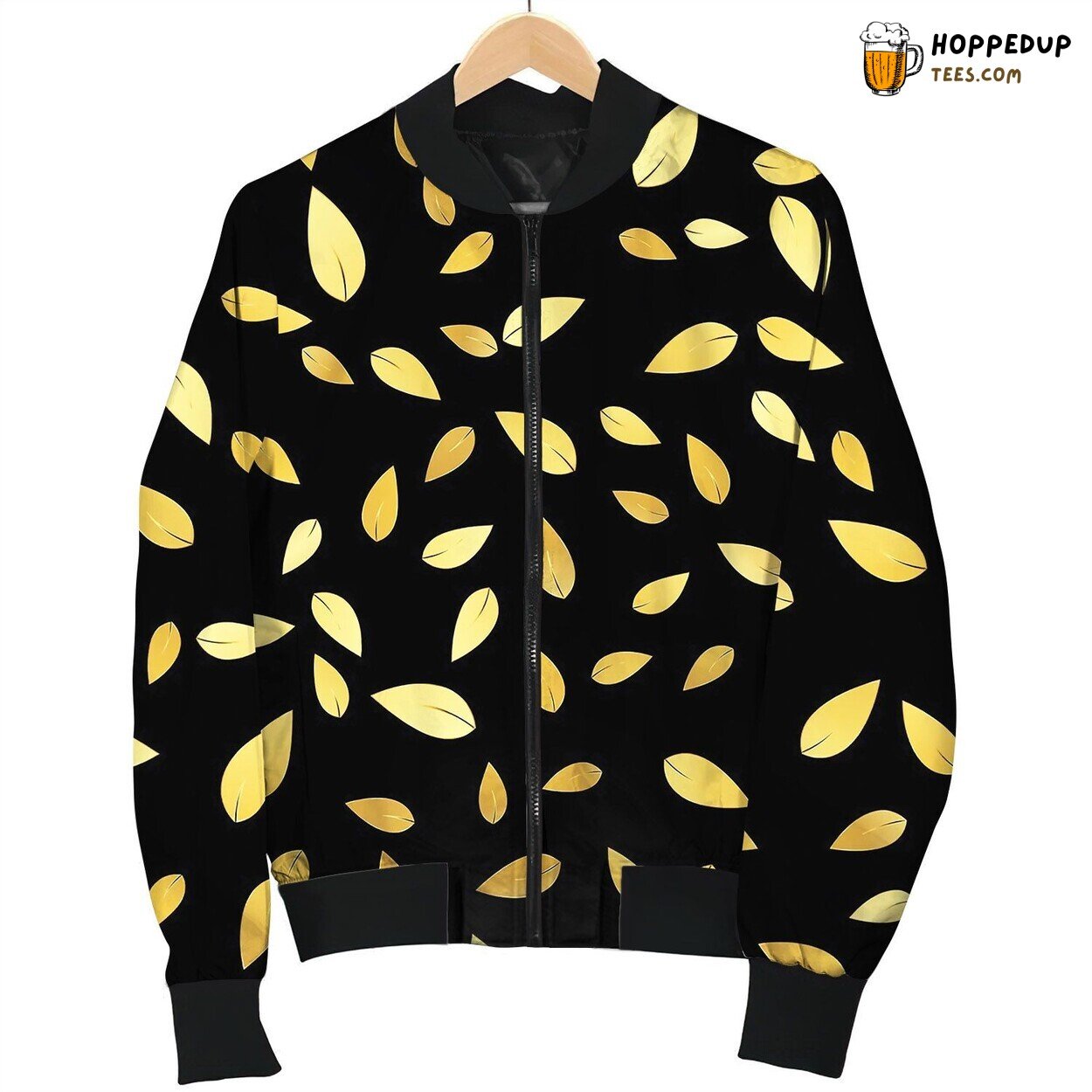 Golden Leaves Seamless Pattern Bomber Jacket