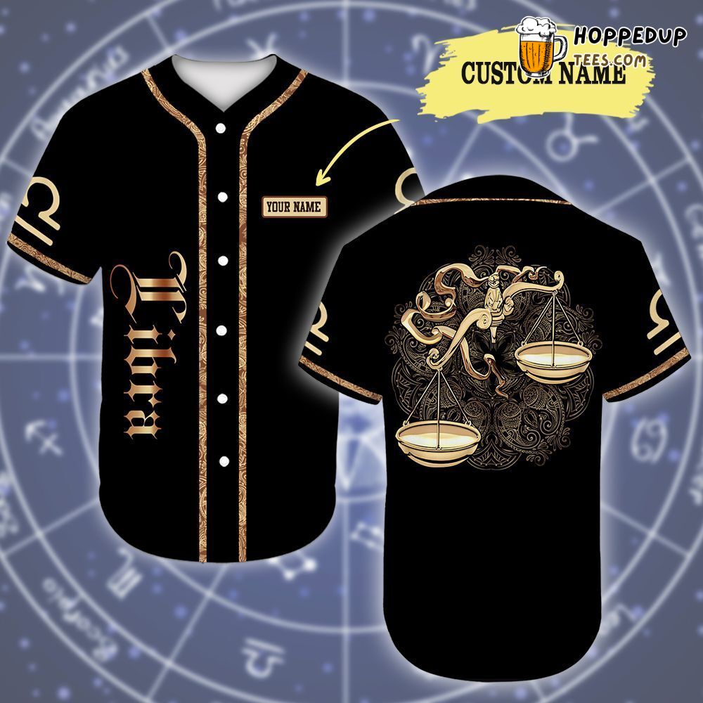 Golden Libra Zodiac Personalized Unique Baseball Jersey Tee Design