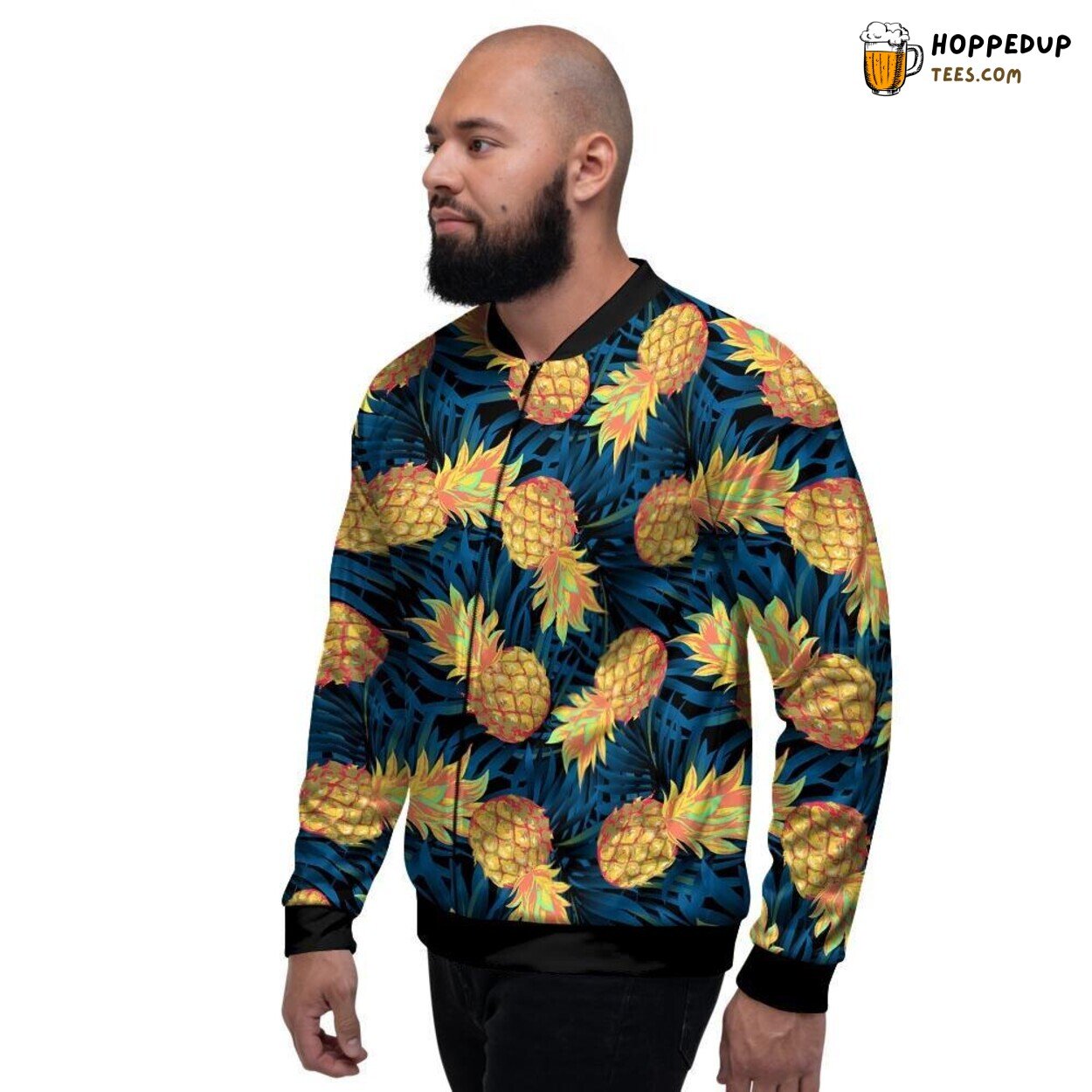 Golden Pineapple Hawaiian EDM Vibe Men’s Bomber Jacket Tropical Beat Display