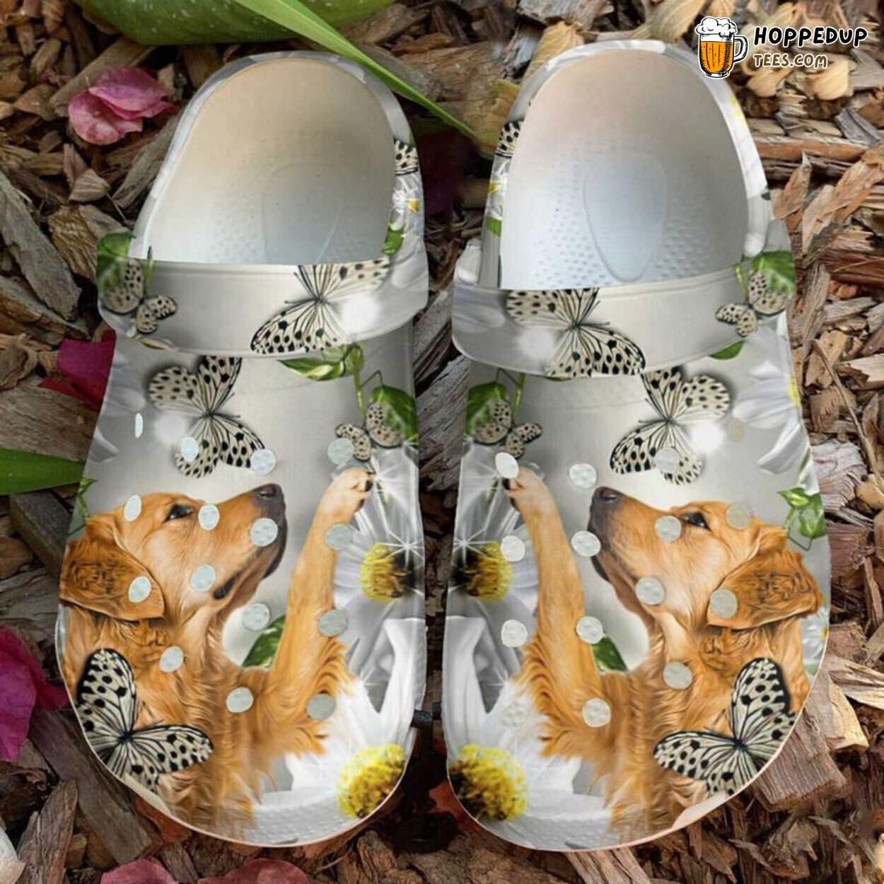 Golden Retriever Daisy Themed Comfortable Unique Clog Shoes Design
