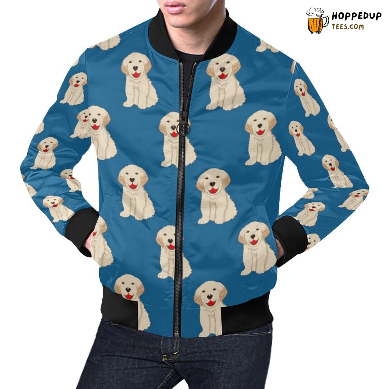 Golden Retriever Elegance Print Pattern Men’s Bomber Jacket Design Golden Retriever Elegance Print Pattern Men’s Bomber Jacket Design