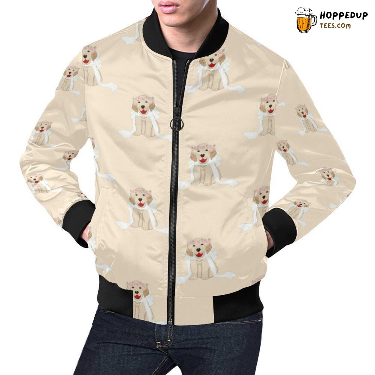 Golden Retriever Focused Pattern Print Men’s Bomber Jacket Unique Golden Retriever Focused Pattern Print Men’s Bomber Jacket Unique