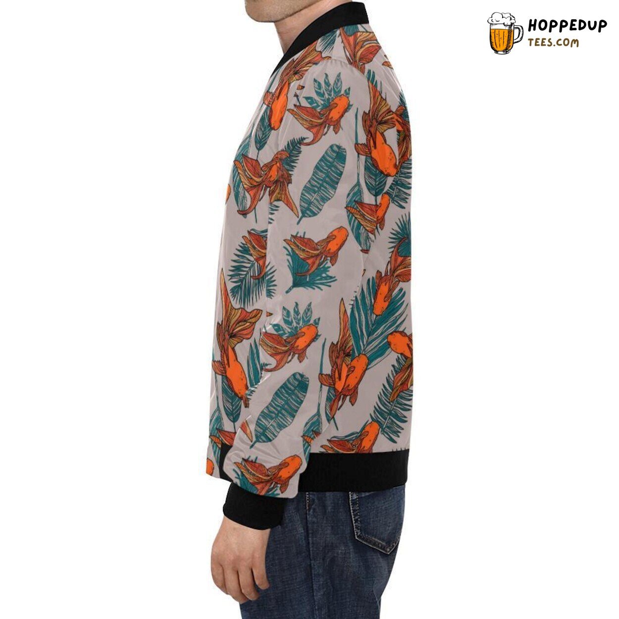 Goldfish Amongst Leaves Pattern Print Men’s Bomber Jacket Exclusive