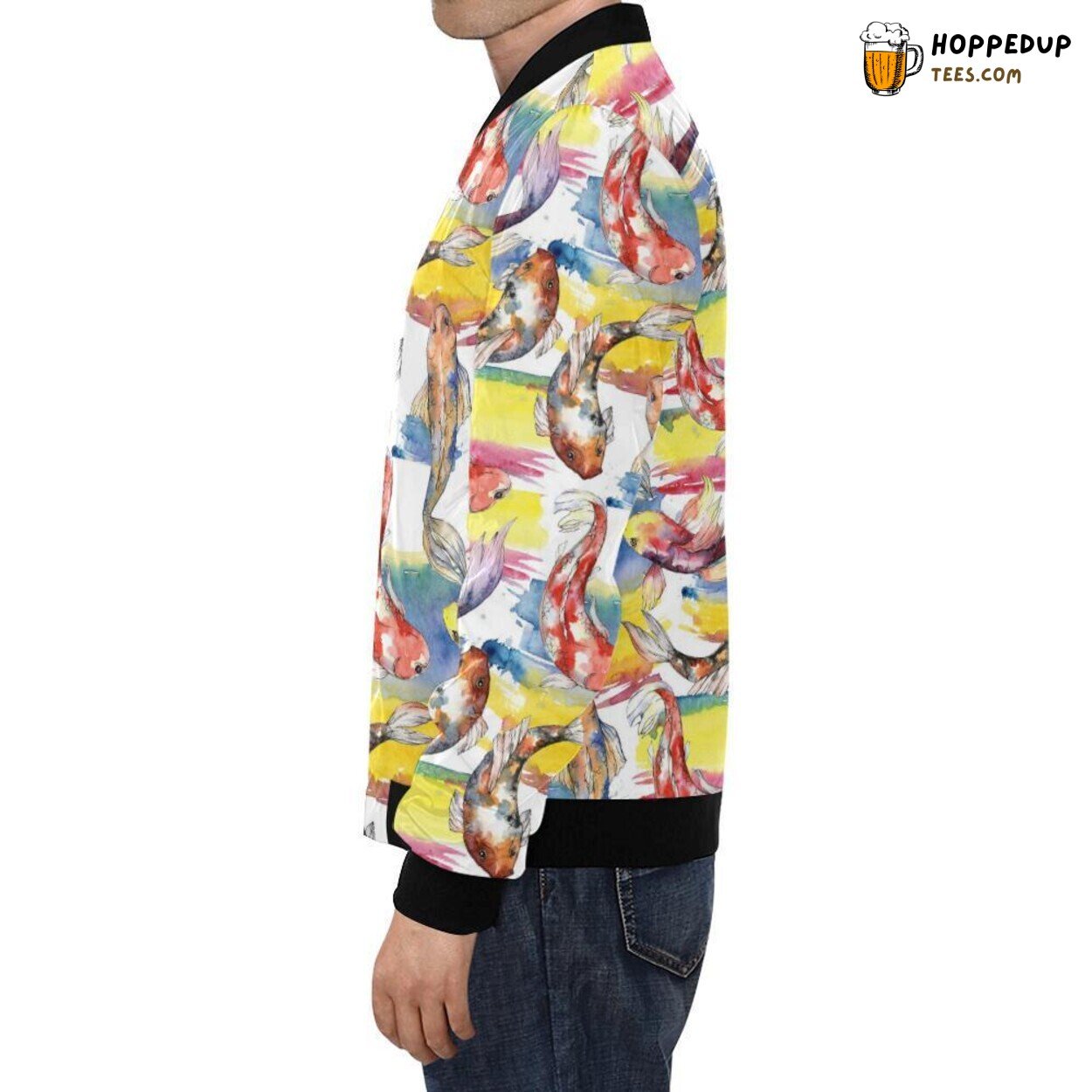 Goldfish Artistry Captured in Print Pattern Men’s Bomber Jacket Design