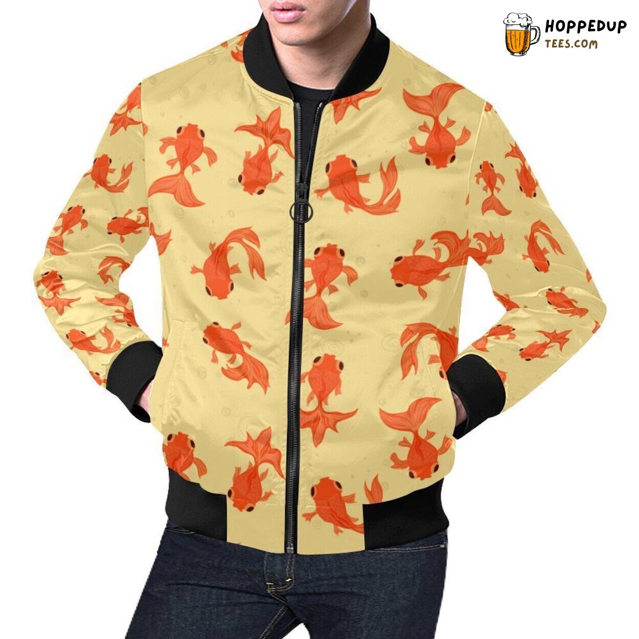 Goldfish Elegance Pattern Print Men’s Bomber Jacket Distinctive Style Goldfish Elegance Pattern Print Men’s Bomber Jacket Distinctive Style