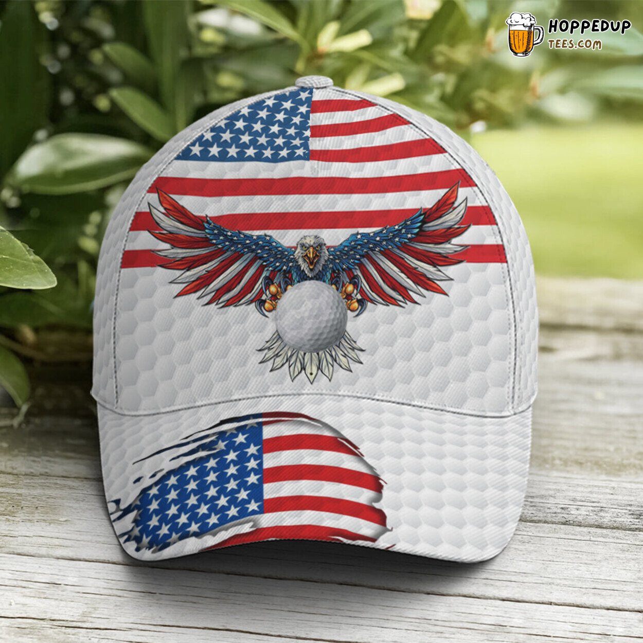 Golf Enthusiast American Flag Eagle Ball Pattern Distinct Baseball Cap