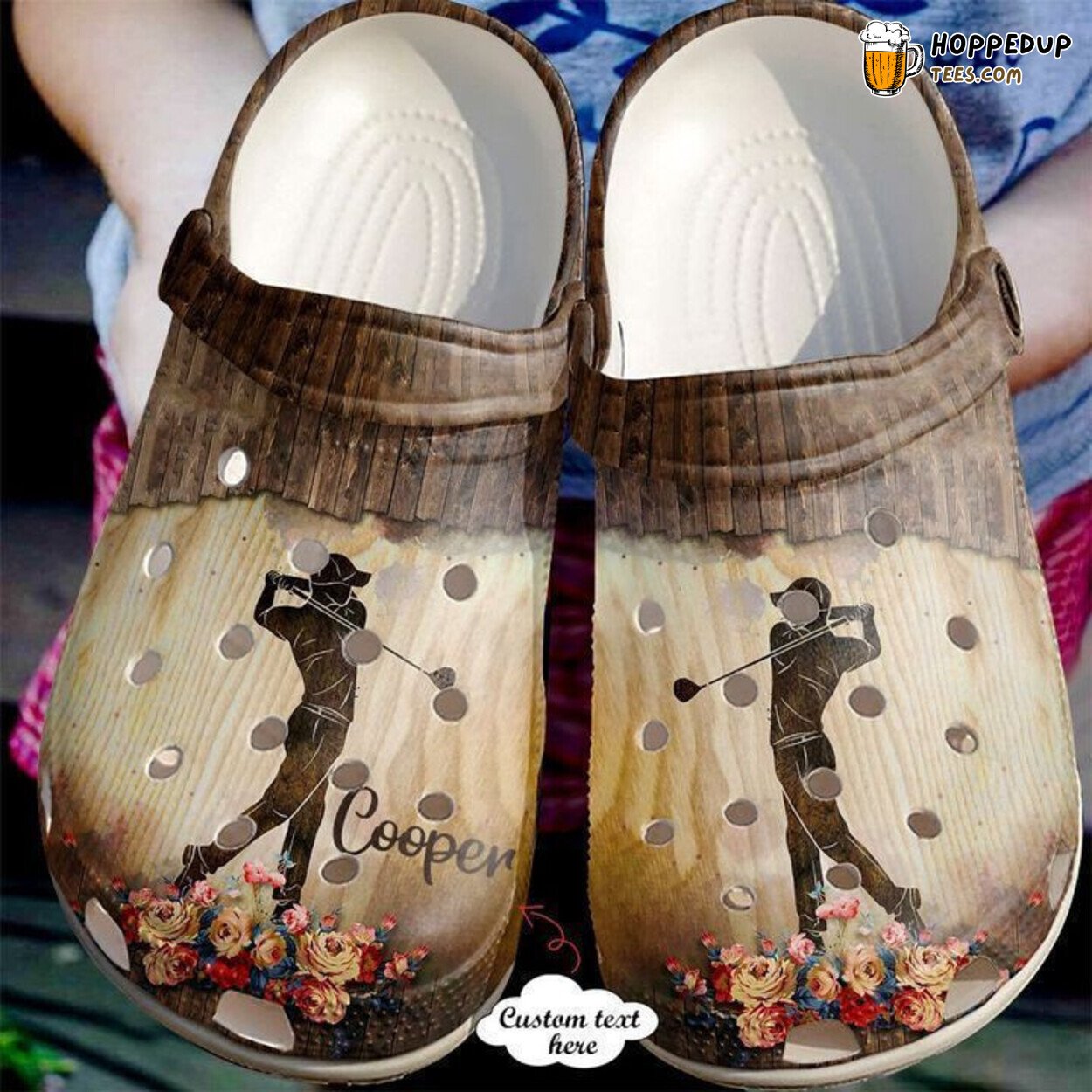 Golf Personalized Wooden Themed Stylish Comfortable Clog Shoes