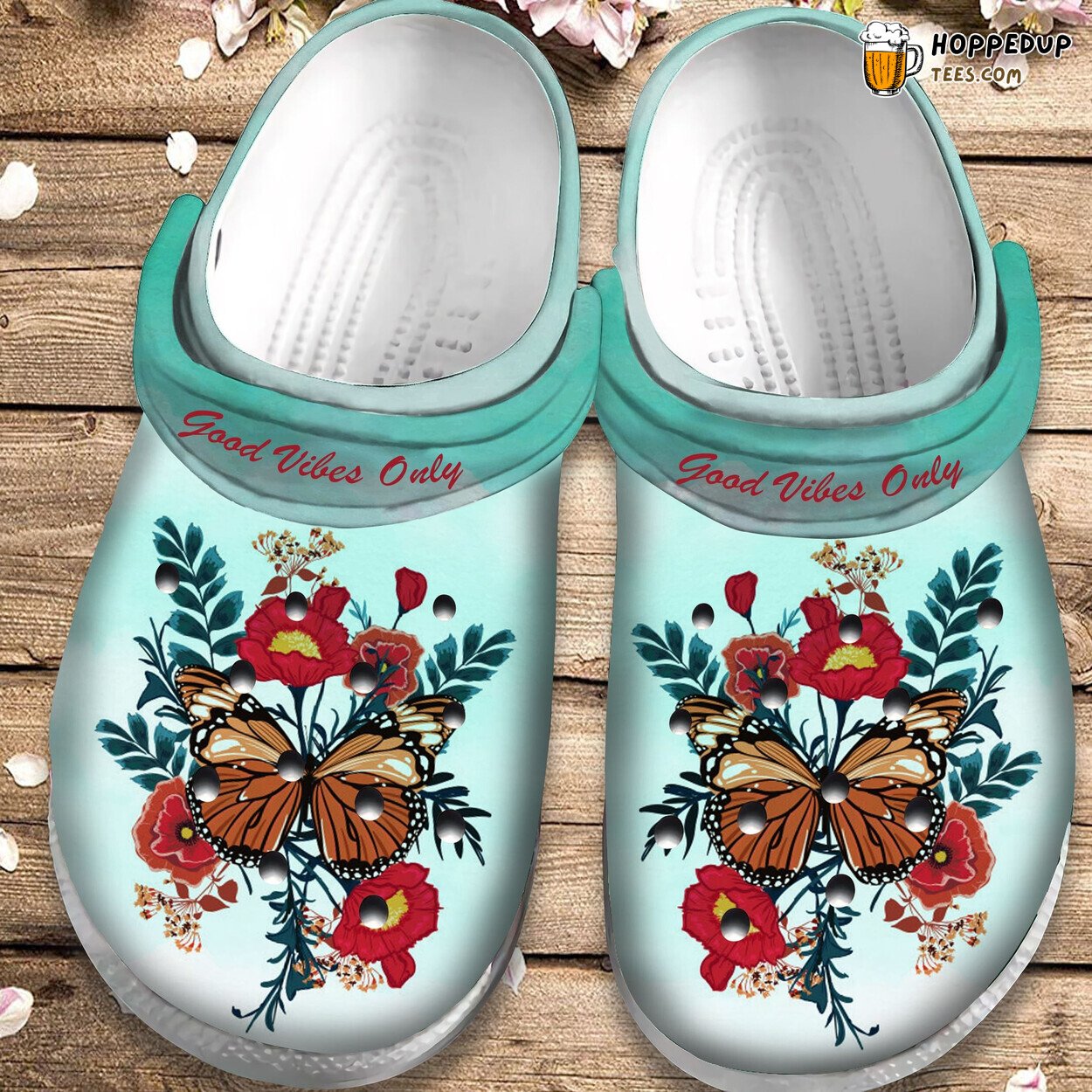 Good Vibes Only Red Flower Butterfly Outdoor Shoes Birthday Women’s Gift