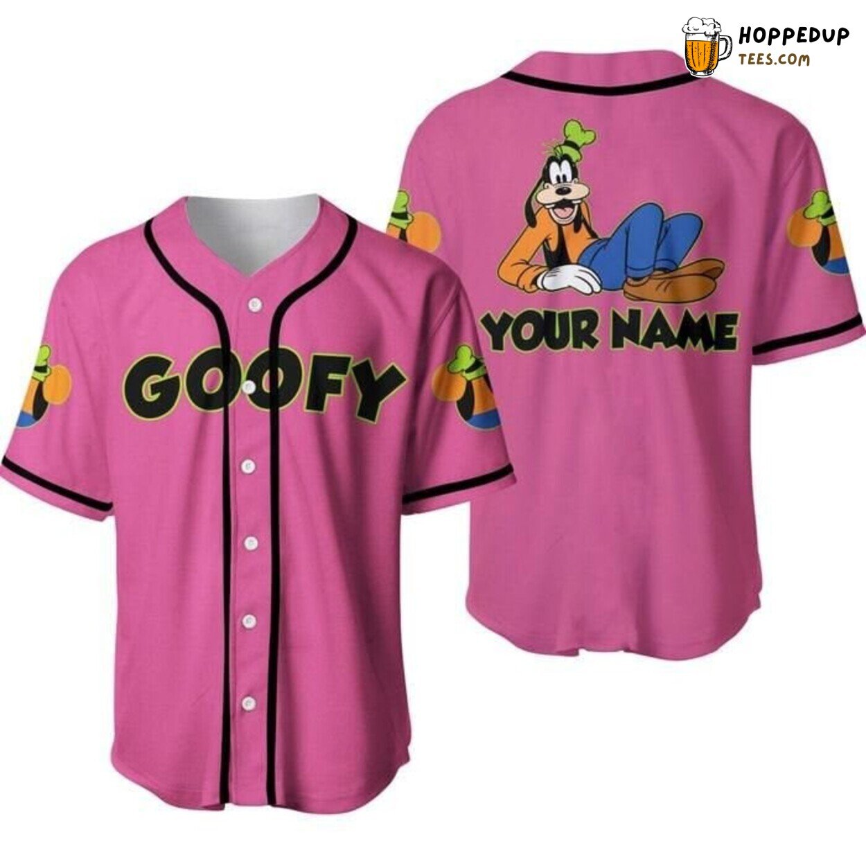 Goofy Dog Black Pink Disney Casual Graphic Unisex Baseball Jersey