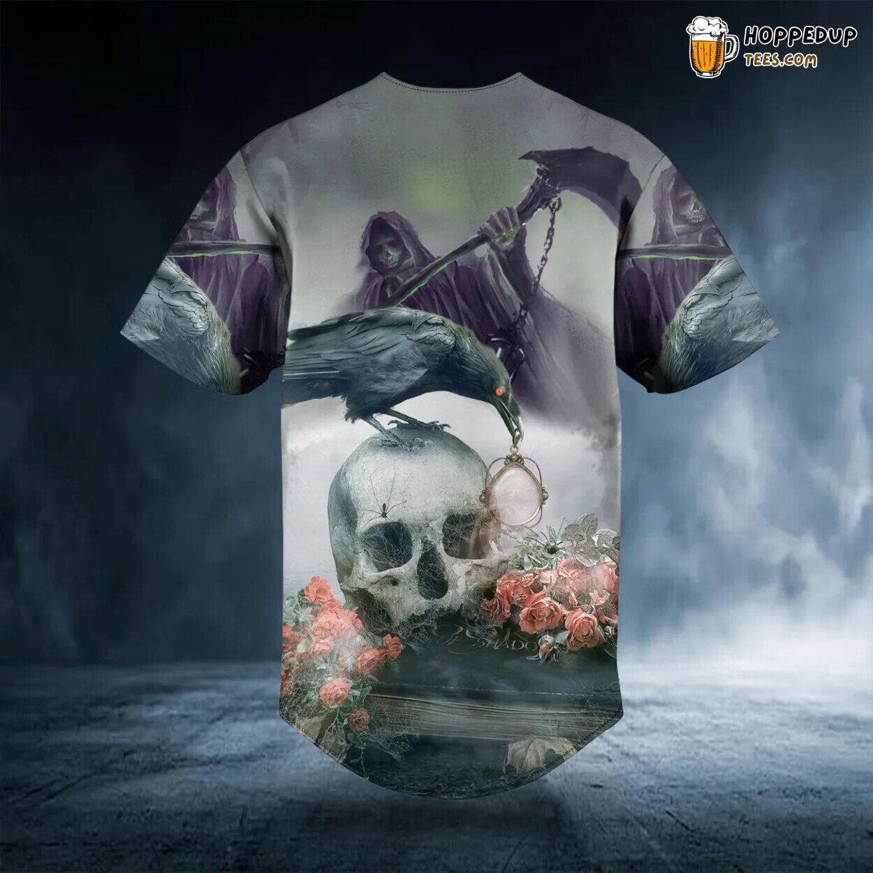 Goth Grim Reaper Raven Rose Skull Baseball Jersey Graphic Tees 3D Print