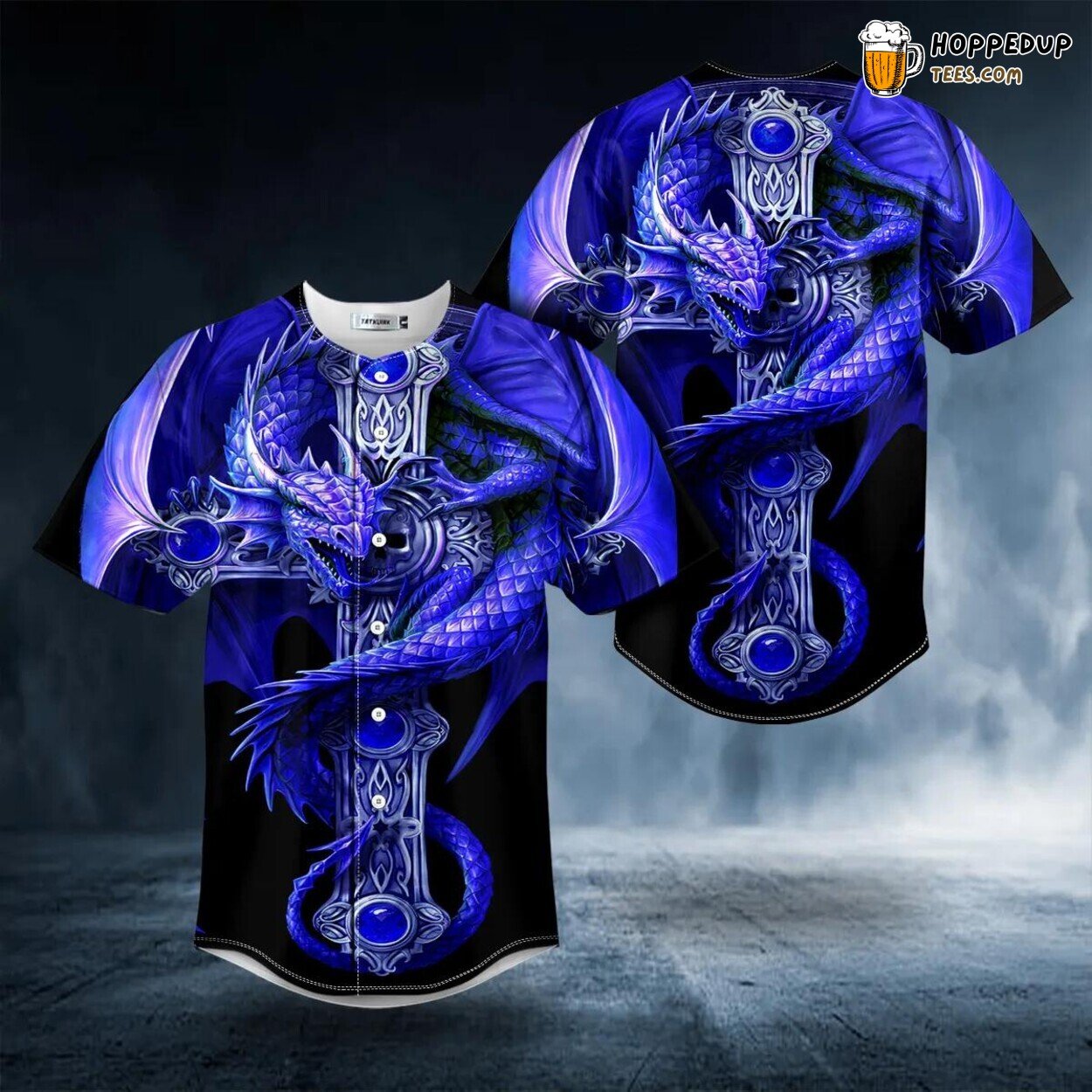 Gothic Blue Unique Design Dragon Tailored Baseball Jersey