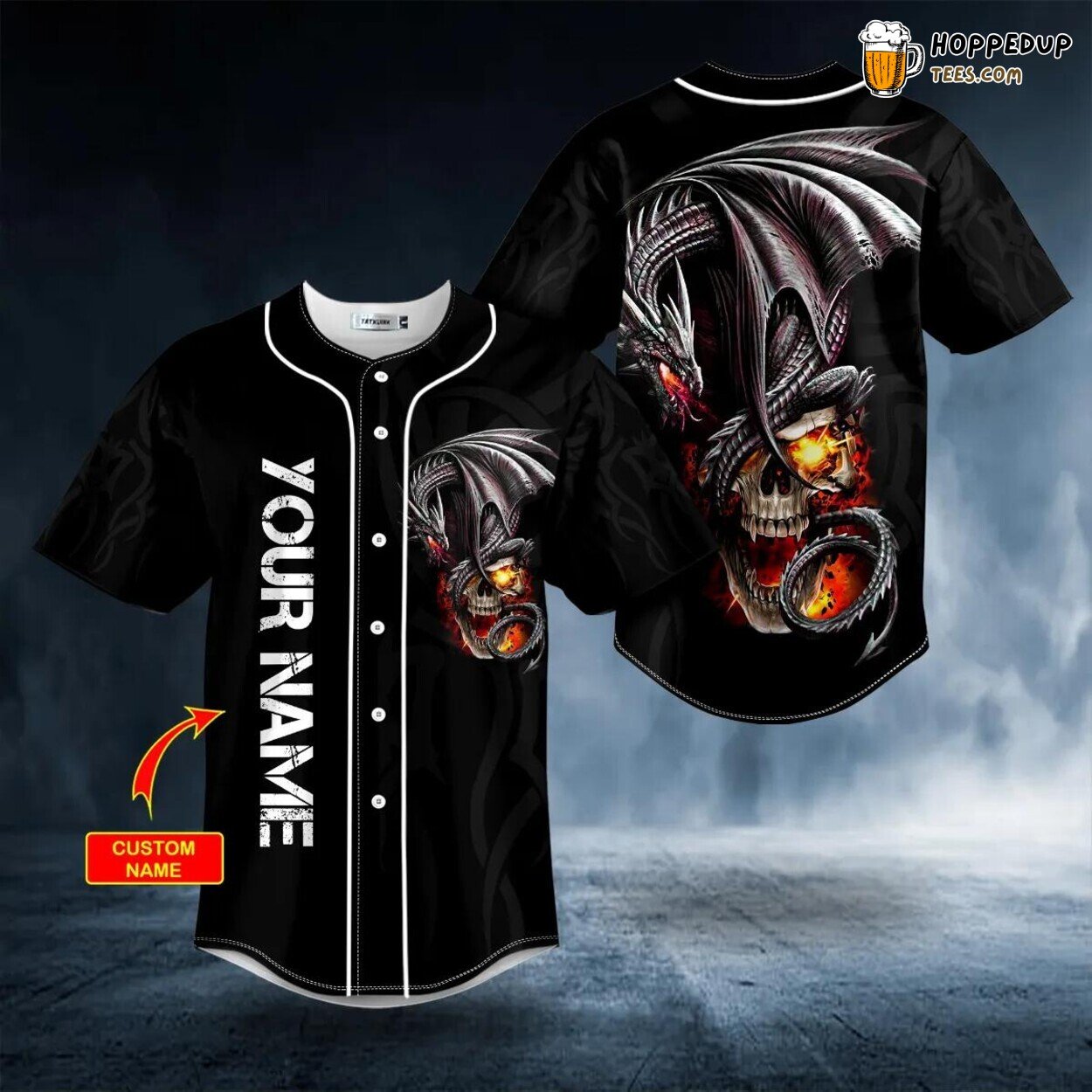 Gothic Dragon Fire Skull Black Unique Custom Design Baseball Jersey