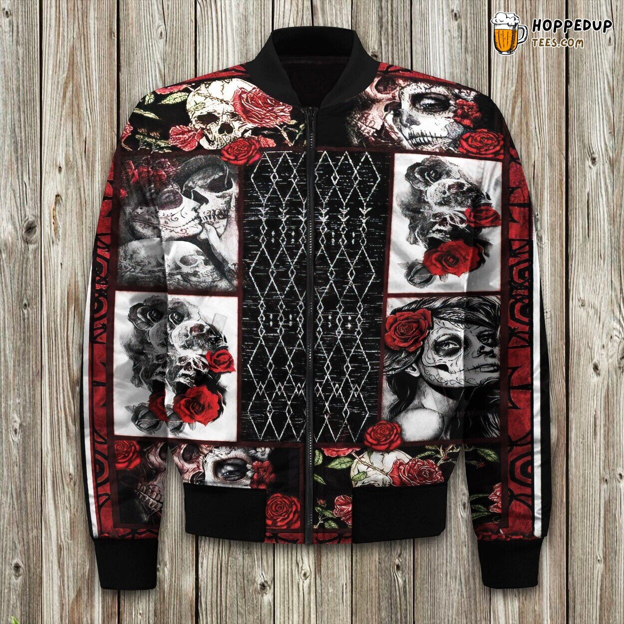 Gothic Skull Print Winter Bomber Jacket Edgy Rocker Fashion Statement