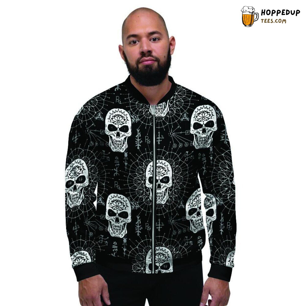 Gothic Witch Skull Fusion Design Men’s Bomber Jacket Dark Magical Style Look