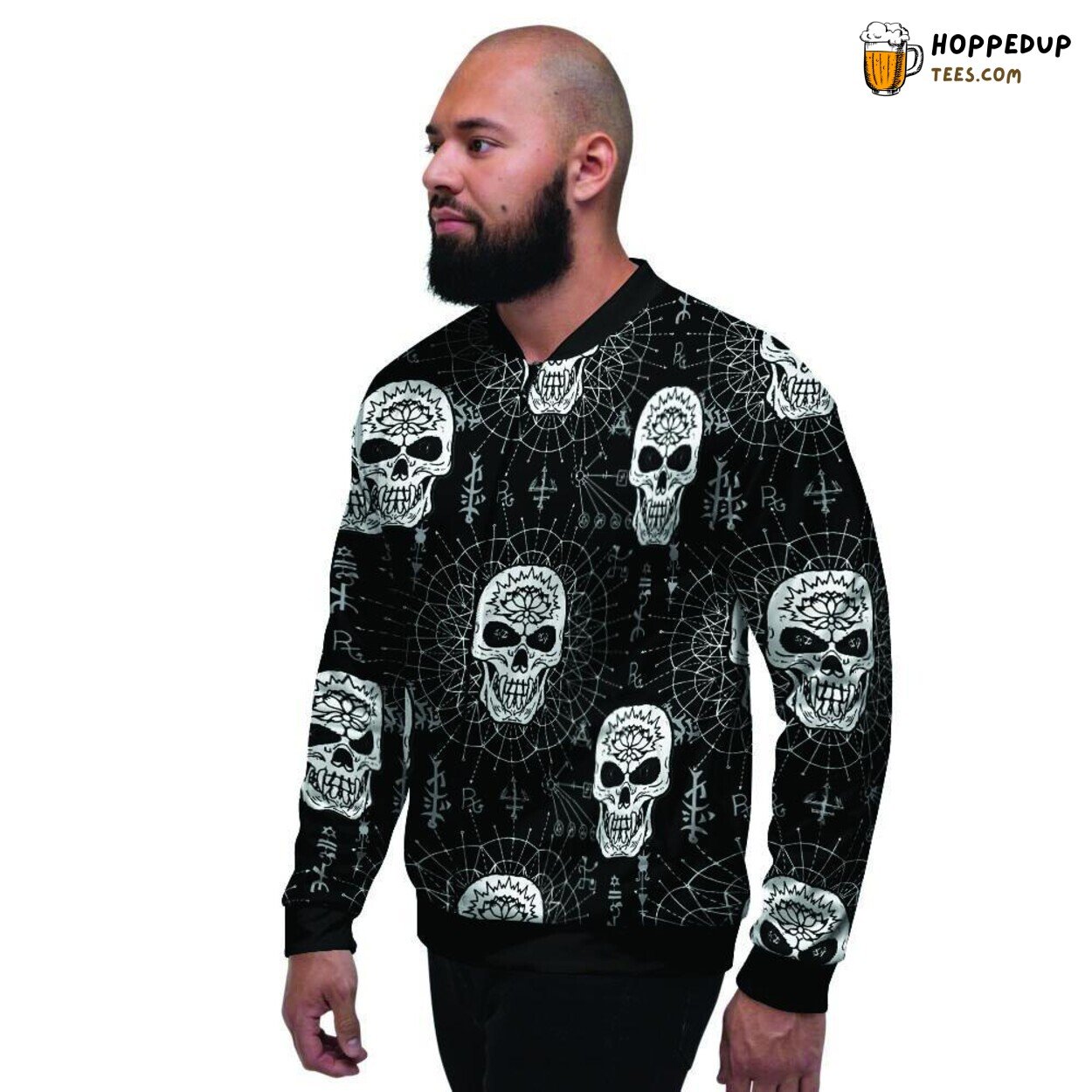 Gothic Witch Skull Fusion Design Men’s Bomber Jacket Dark Magical Style Look