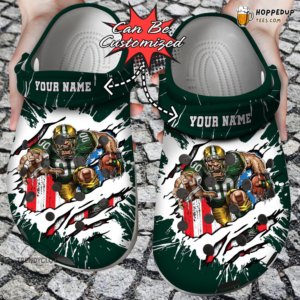 GPackers Football Mascot Ripped Flag Personalized Clog Shoes