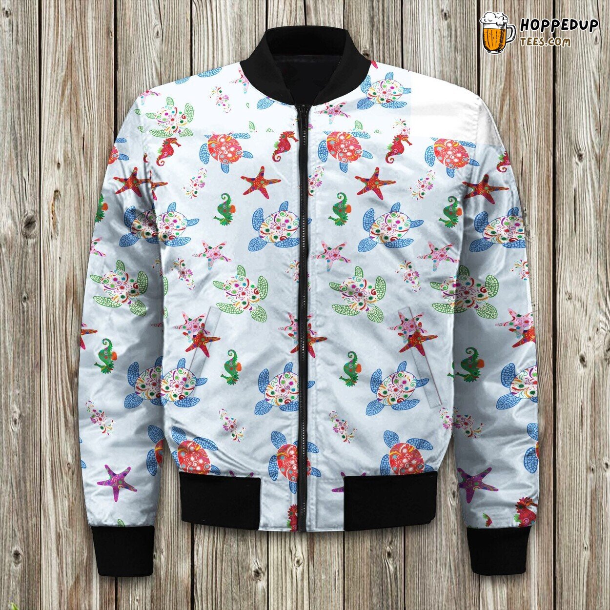 Graceful Sea Turtle Theme Winter Bomber Jacket Ocean Life