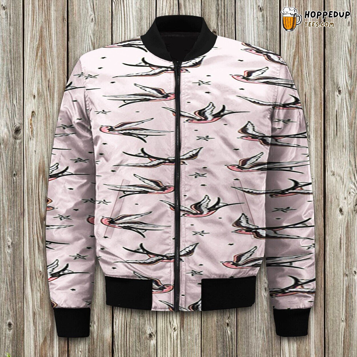 Graceful Swallow Design Bomber Jacket Winter’s Flight in Feathered Beauty