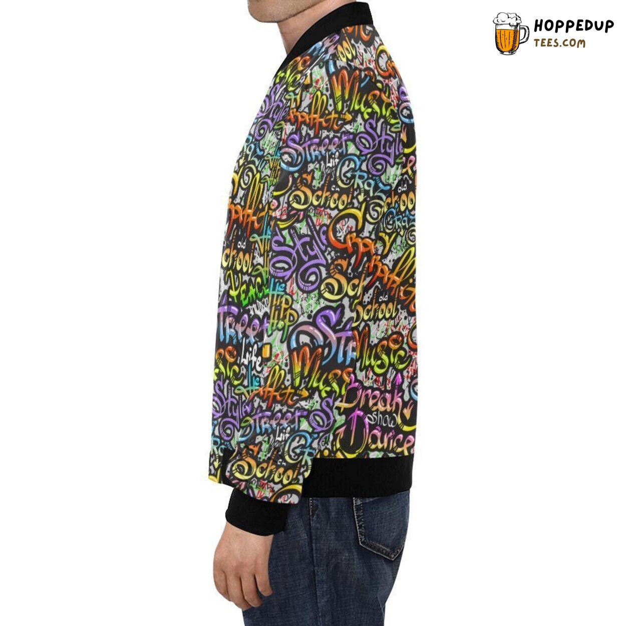 Graffiti Art Displayed as Print Pattern on Men’s Bomber Jacket Design