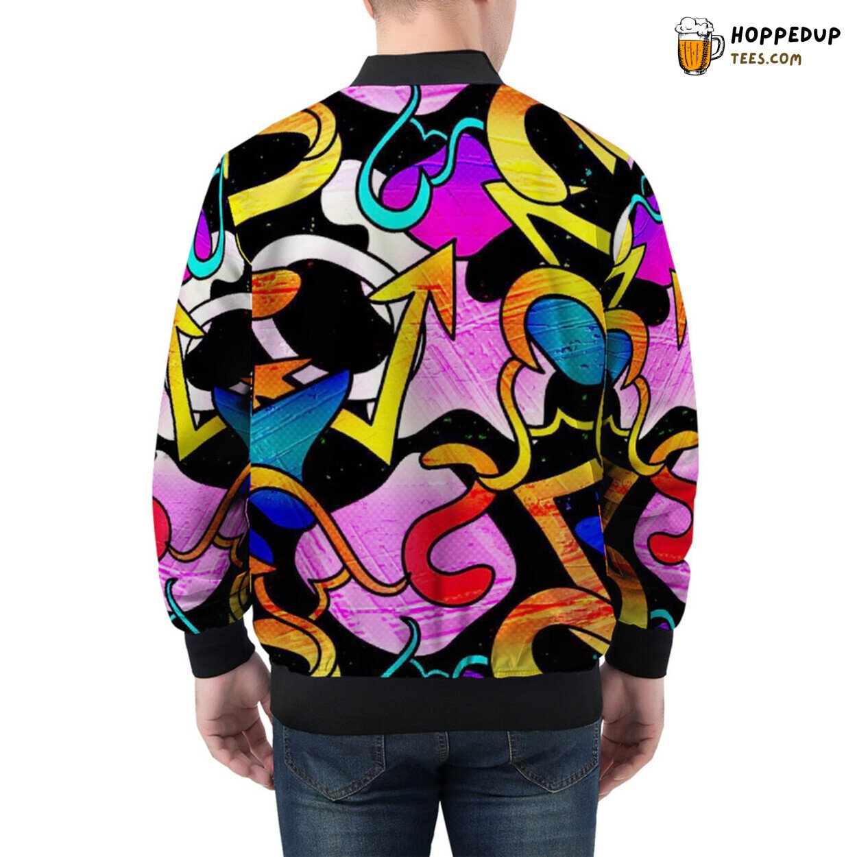 Graffiti Artistry Vividly Displayed on a Classic Men’s Bomber Jacket