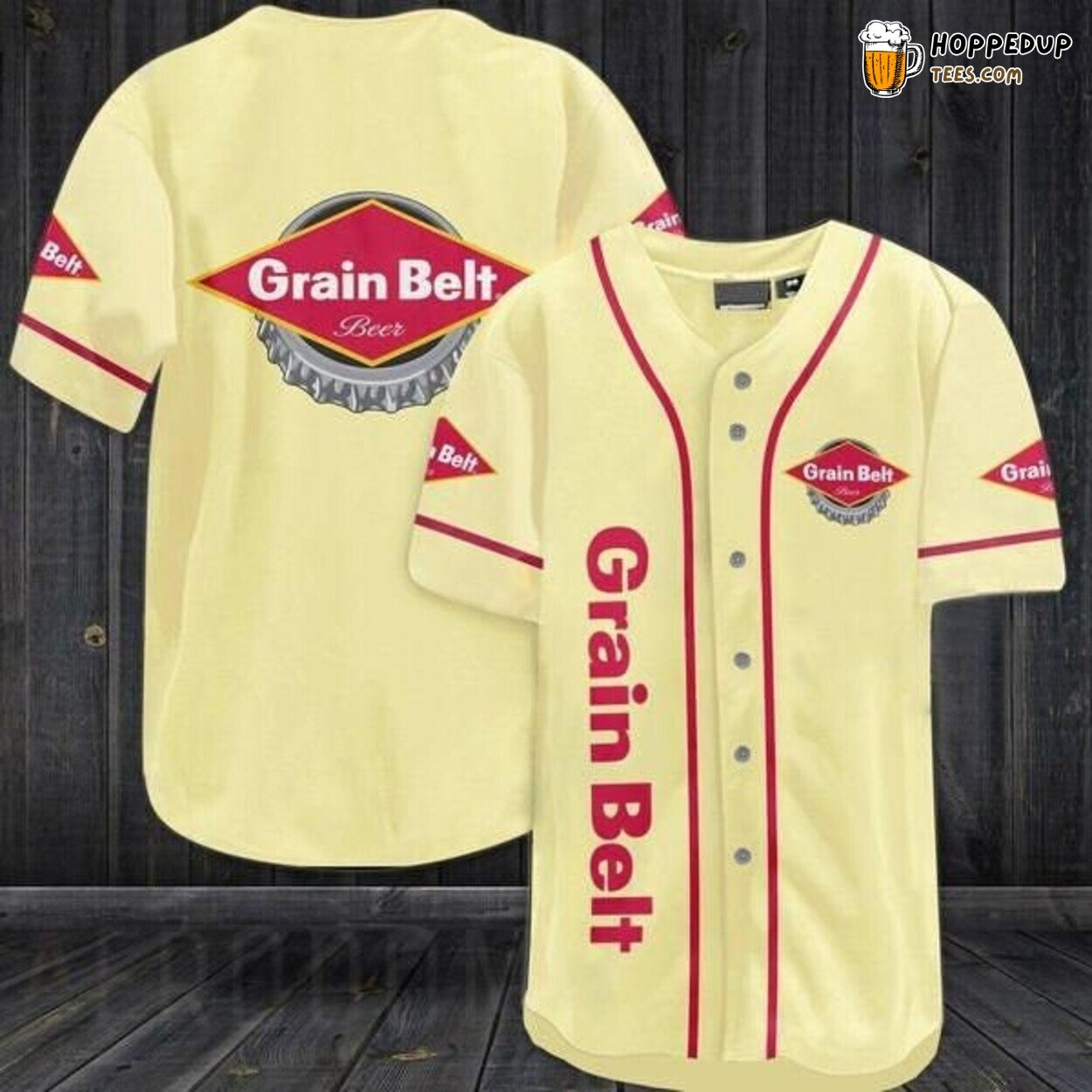 Grain Belt Beer Cream Yellow Casual Baseball Jersey Brewer Style