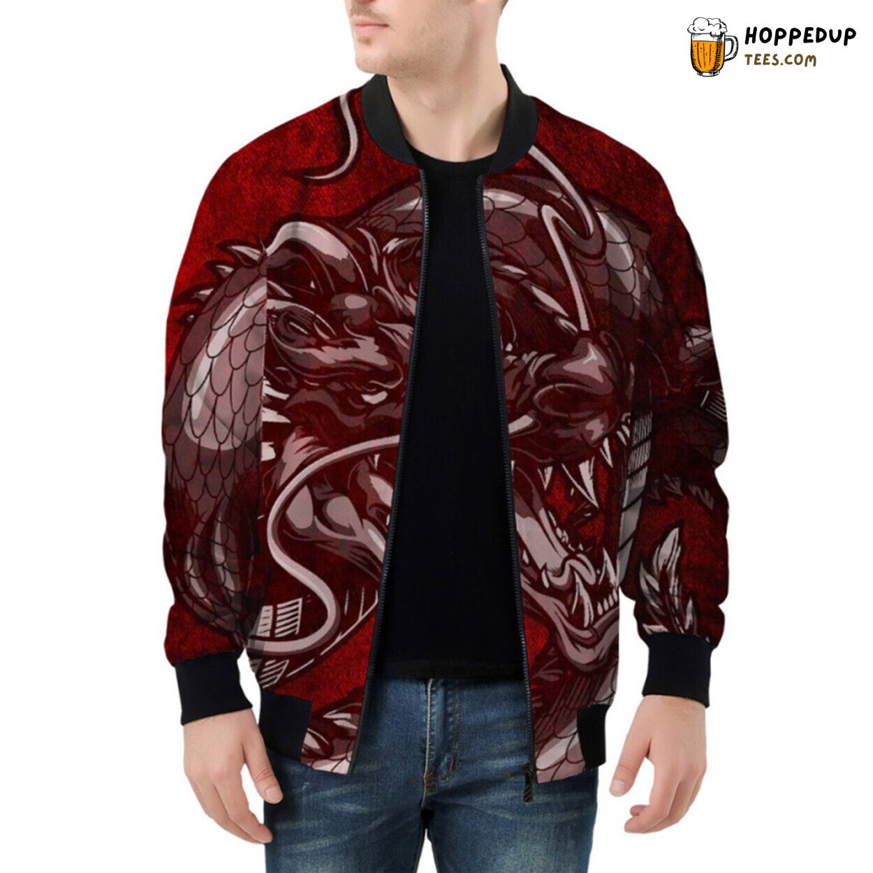 Grandeur of Vintage Asian Dragon Woven in Timeless Design Bomber Jacket