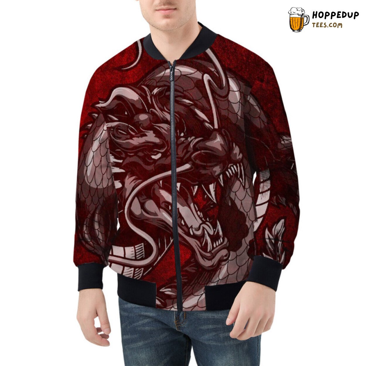 Grandeur of Vintage Asian Dragon Woven in Timeless Design Bomber Jacket
