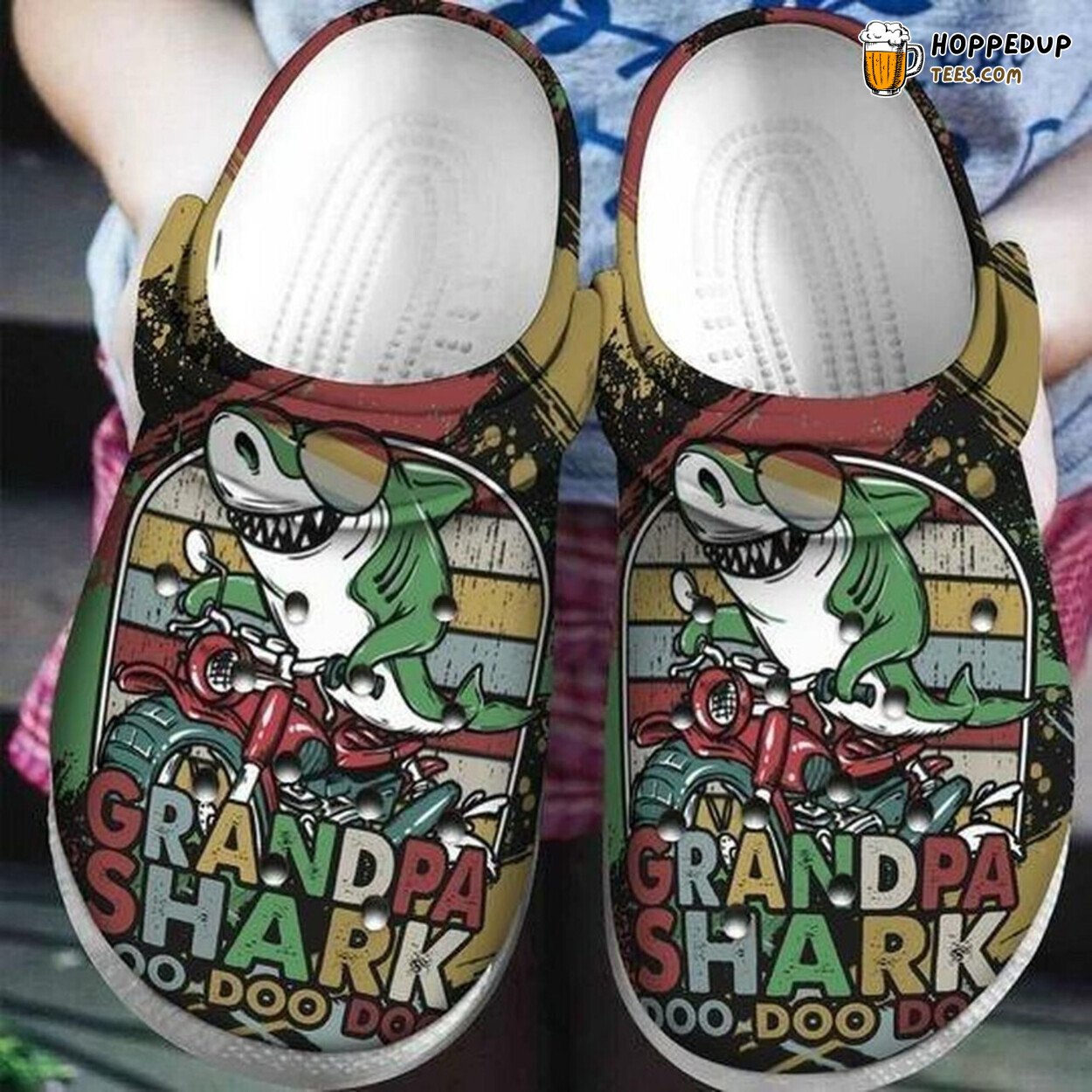 Grandpa Shark Motorcycle Personalized Comfortable Rubber Clogs Shoes