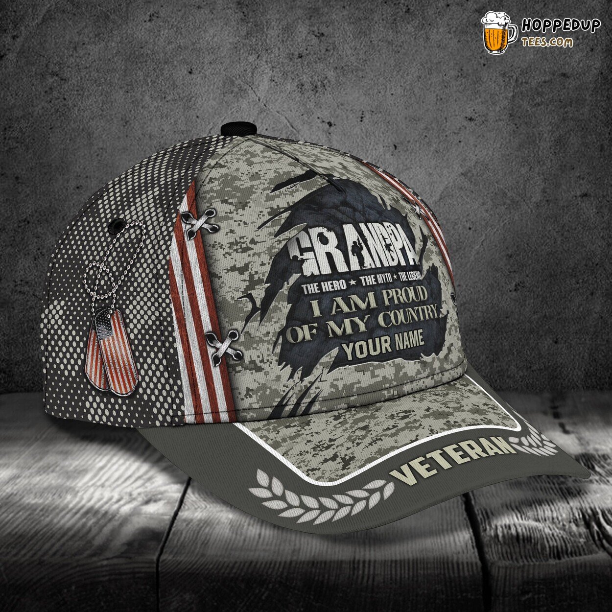 Grandpa Veteran 3D Classic Cap Personalized Name Elegant Design Theme