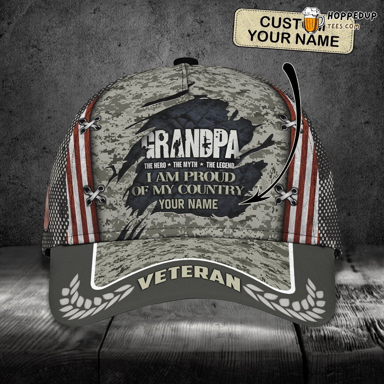 Grandpa Veteran 3D Classic Cap Personalized Name Elegant Design Theme