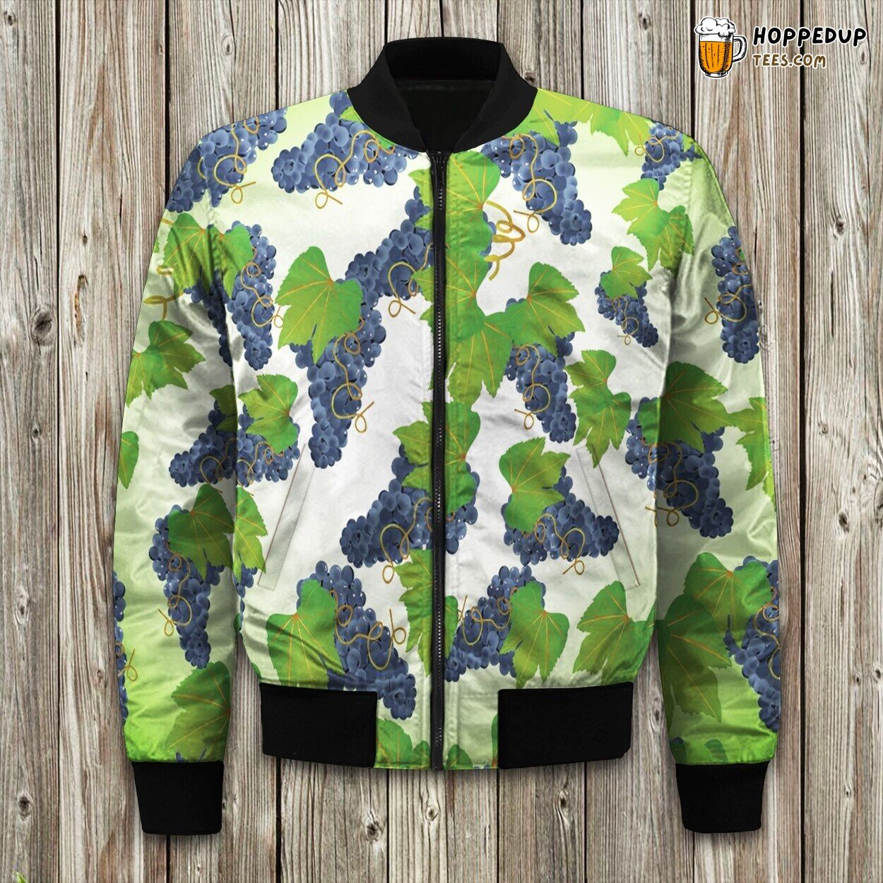 Grape Blackberry Green Leaves Bomber Jacket
