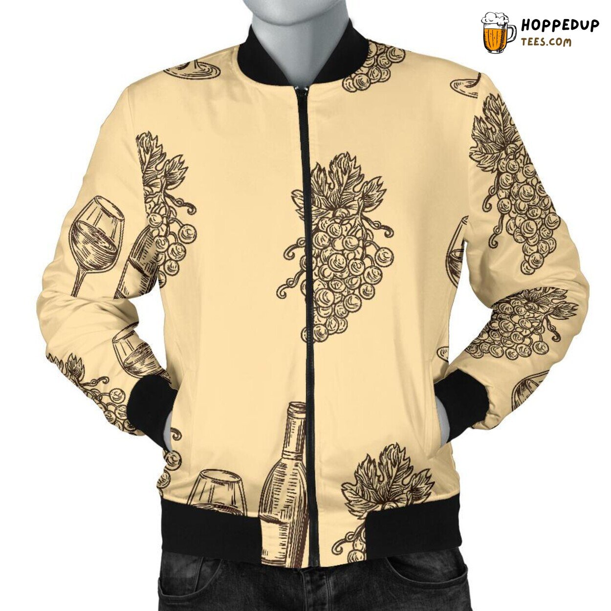 Grape Meets Fine Wine Men’s Bomber Jacket Unique Design Pattern Display Art