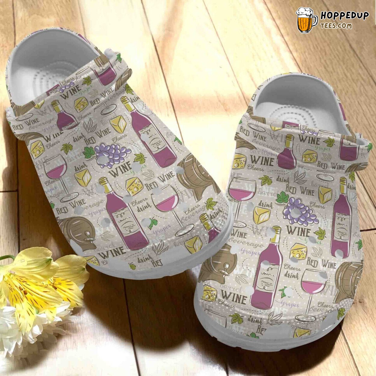 Grape Wine Cheese Themed Rubber Clog Shoes Perfect Comfy Gourmet Lover Gift