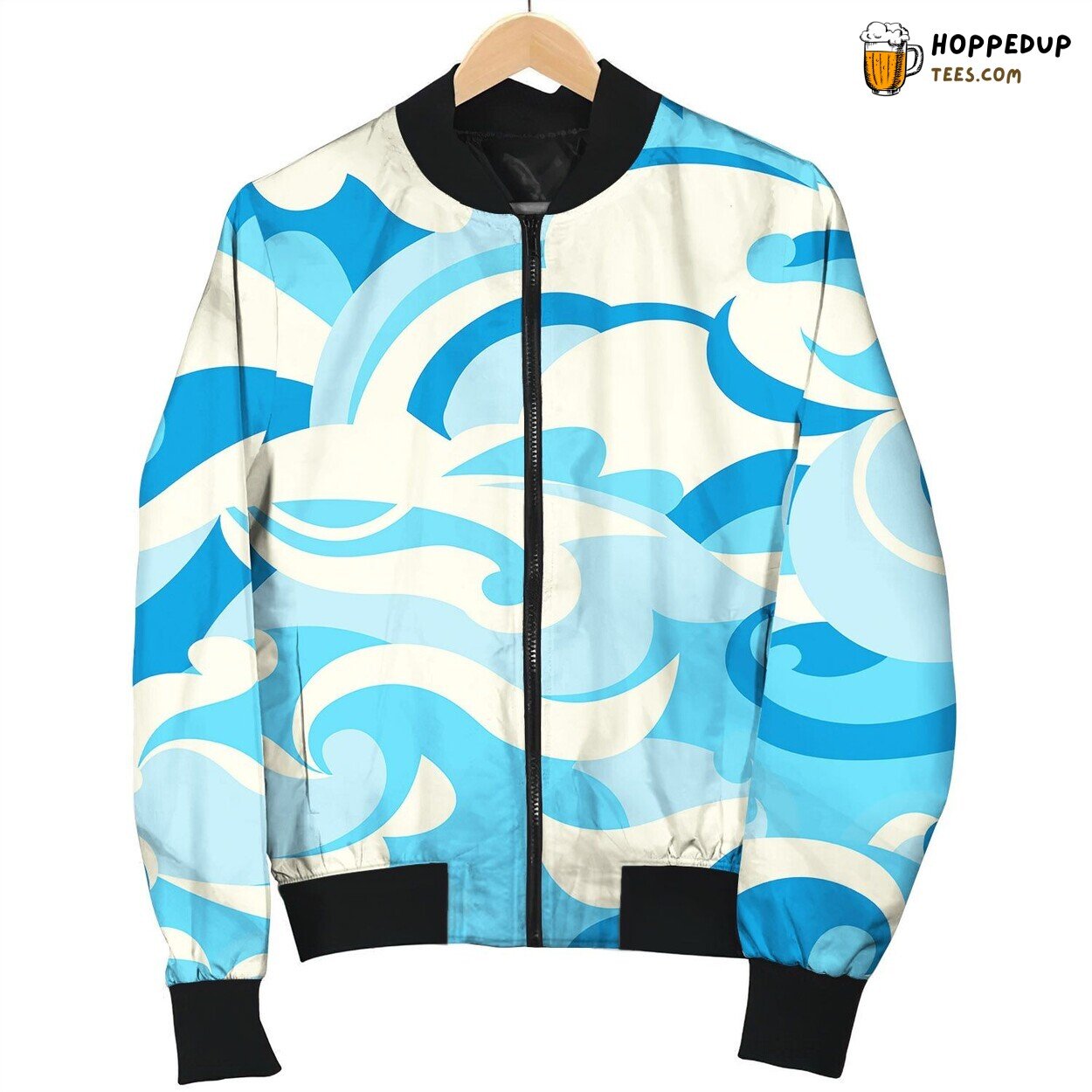 Graphic Tropical Surf Waves In A Seamless Pattern Bomber Jacket