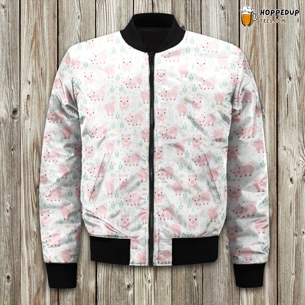 Grass Pig Pattern Bomber Jacket