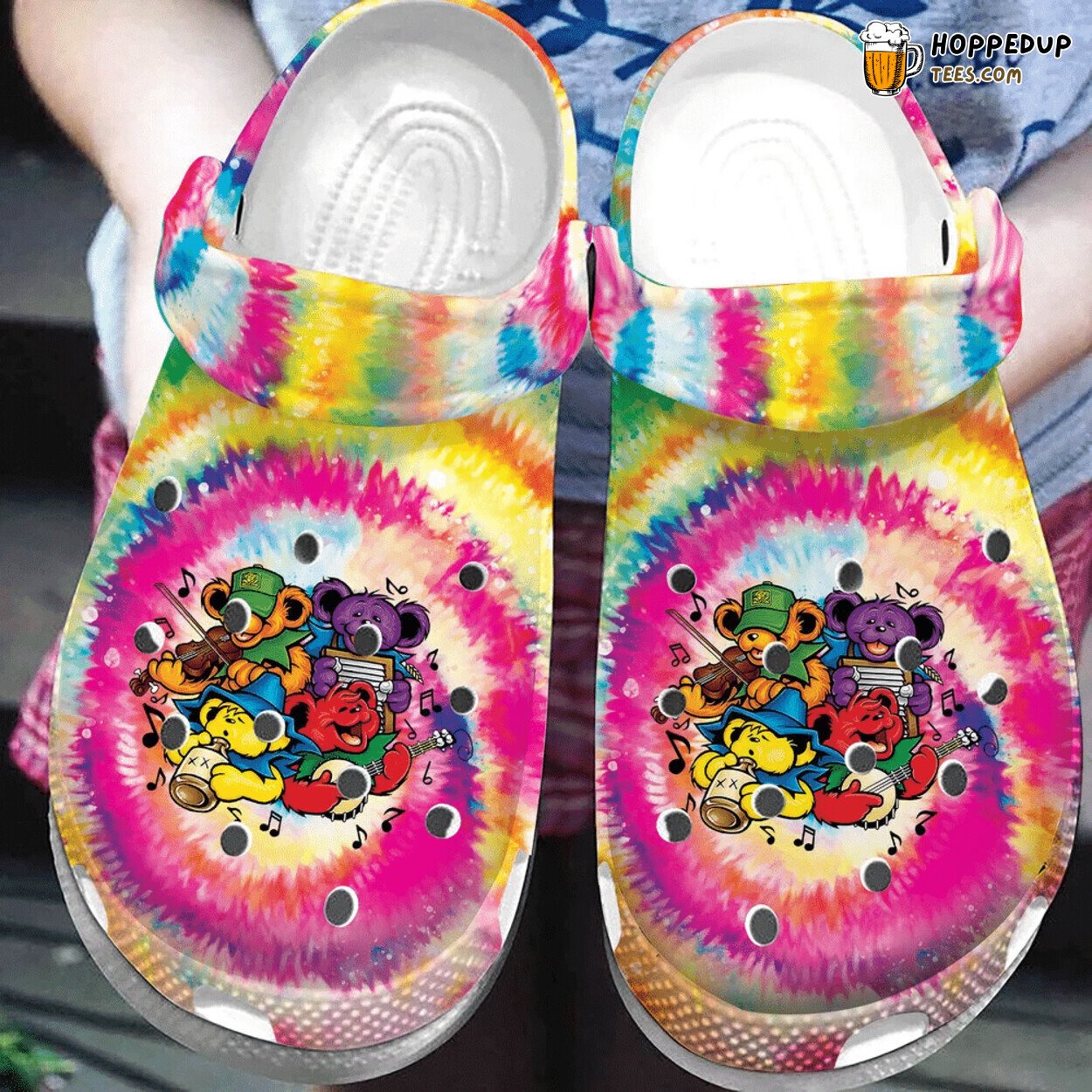 Grateful Dead Bears Play Music Themed Clog Shoes Unique Band Fans