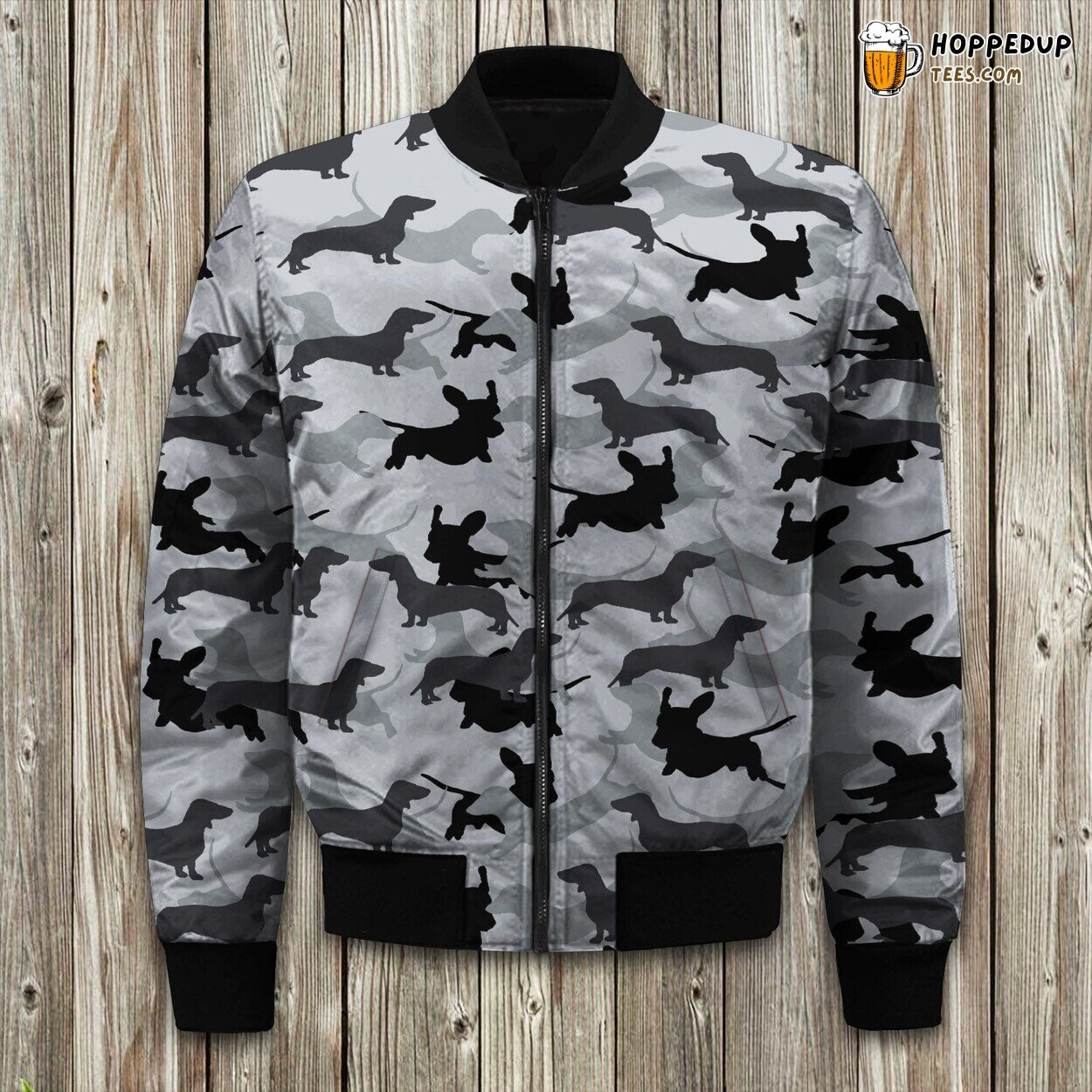 Gray Camouflage Dachshund Bomber Jacket